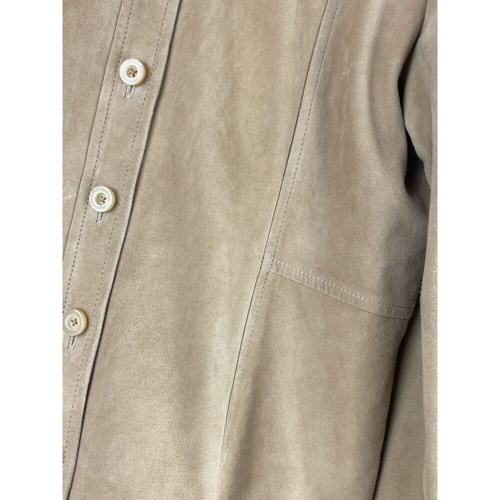 ~ Faconnable Sm Suede Goatskin Leather Shacket Tan Brown Jacket Shirt Lined - Picture 15 of 15